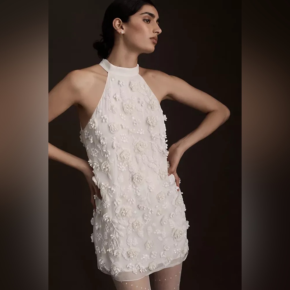 Bhldn Lou Lou Embroidered Halter Shift Mini Dress Anthropologie